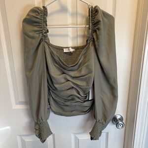 Elegant Olive Green Ruched Women's Top